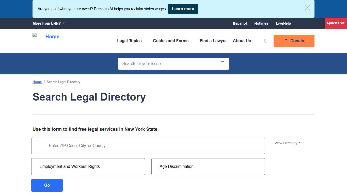 Search Legal Directory LawHelpNY